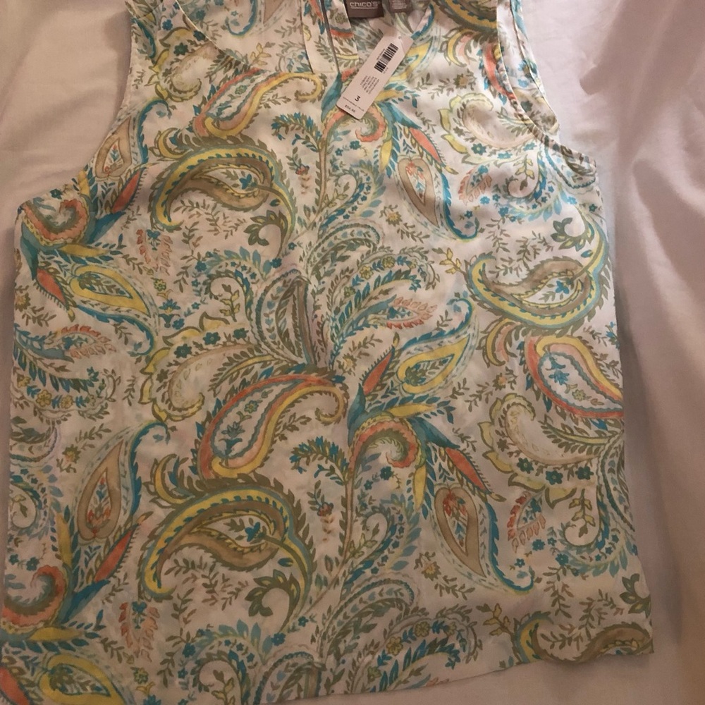 Chico’s Paisley Sleeveless Top - White with Multicolor Print - Size 3 NWT